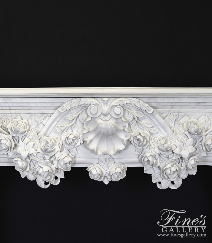 Marble Fireplaces  - Ornate French Marble Fireplace With Rose Garlands In Deep Relief - MFP-2334